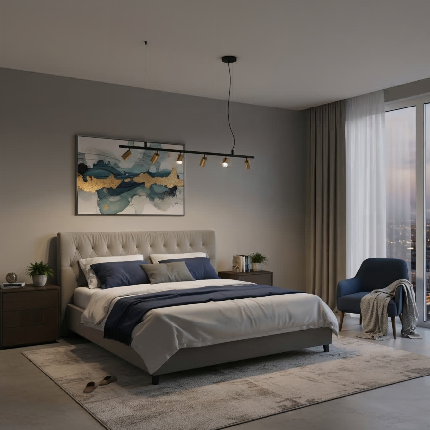 Ideal Lux - LED Lustr na lanku DYNAMITE 6xGU10/7W/230V CRI 90 černá/mosaz