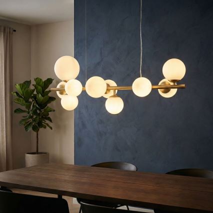 Ideal Lux - LED Lustr na lanku PERLAGE 10xG9/3W/230V 81 cm zlatá/bílá