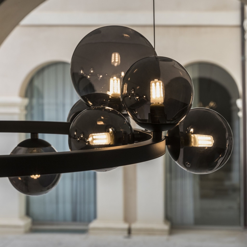 Ideal Lux - LED Lustr na lanku PERLAGE 14xG9/3W/230V pr. 85 cm černá/kouřová