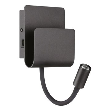 Ideal Lux - LED Nástěnné bodové svítidlo s flexibilní lampičkou PROBE LED/9,5W/230V USB CRI 90 černá
