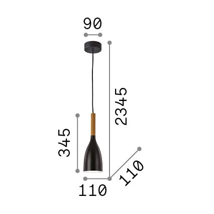 Ideal Lux - Lustr na lanku MANHATTAN 1xE14/40W/230V pr. 11 cm černá/buk