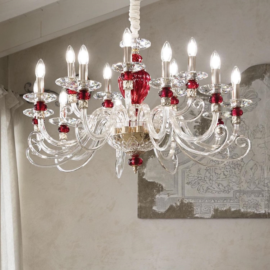 Ideal Lux - Lustr na řetězu BARONET 15xE14/40W/230V pr. 88 cm červená