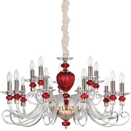 Ideal Lux - Lustr na řetězu BARONET 15xE14/40W/230V pr. 88 cm červená