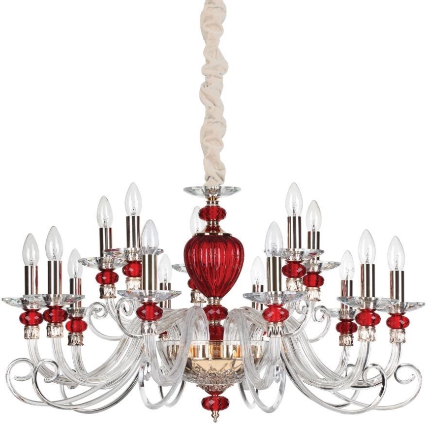 Ideal Lux - Lustr na řetězu BARONET 15xE14/40W/230V pr. 88 cm červená