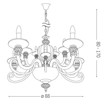 Ideal Lux - Lustr na řetězu BARONET 15xE14/40W/230V pr. 88 cm červená