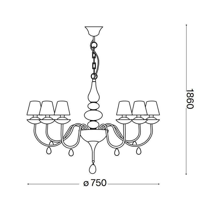 Ideal Lux - Lustr na řetězu BLANCHE 6xE14/40W/230V pr. 75 cm bílá