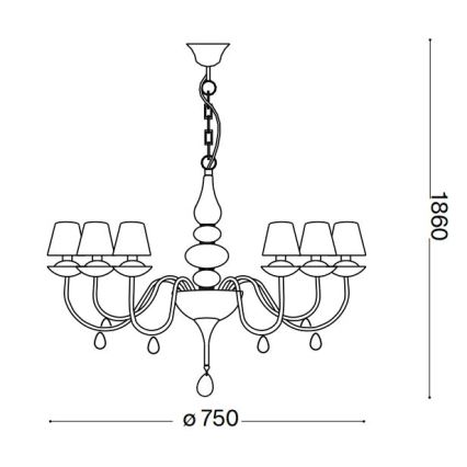 Ideal Lux - Lustr na řetězu BLANCHE 6xE14/4W/230V pr. 75 cm černá