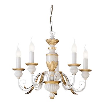 Ideal Lux - Lustr na řetězu FIRENZE 5xE14/40W/230V pr. 55 cm bílá/zlatá