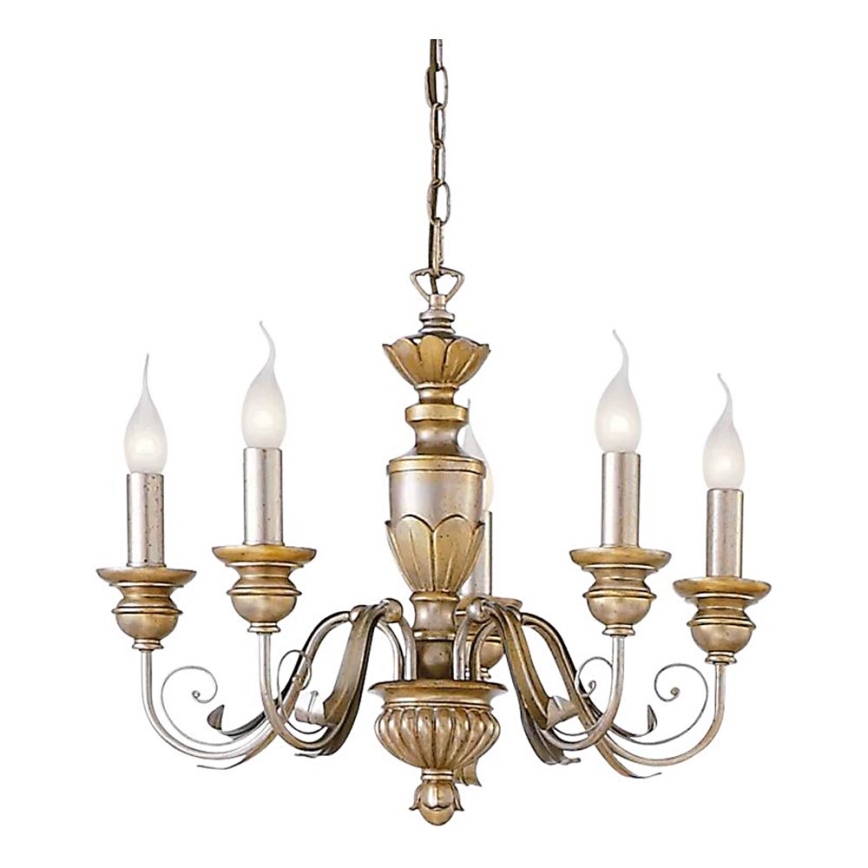 Ideal Lux - Lustr na řetězu FIRENZE 5xE14/40W/230V pr. 55 cm zlatá