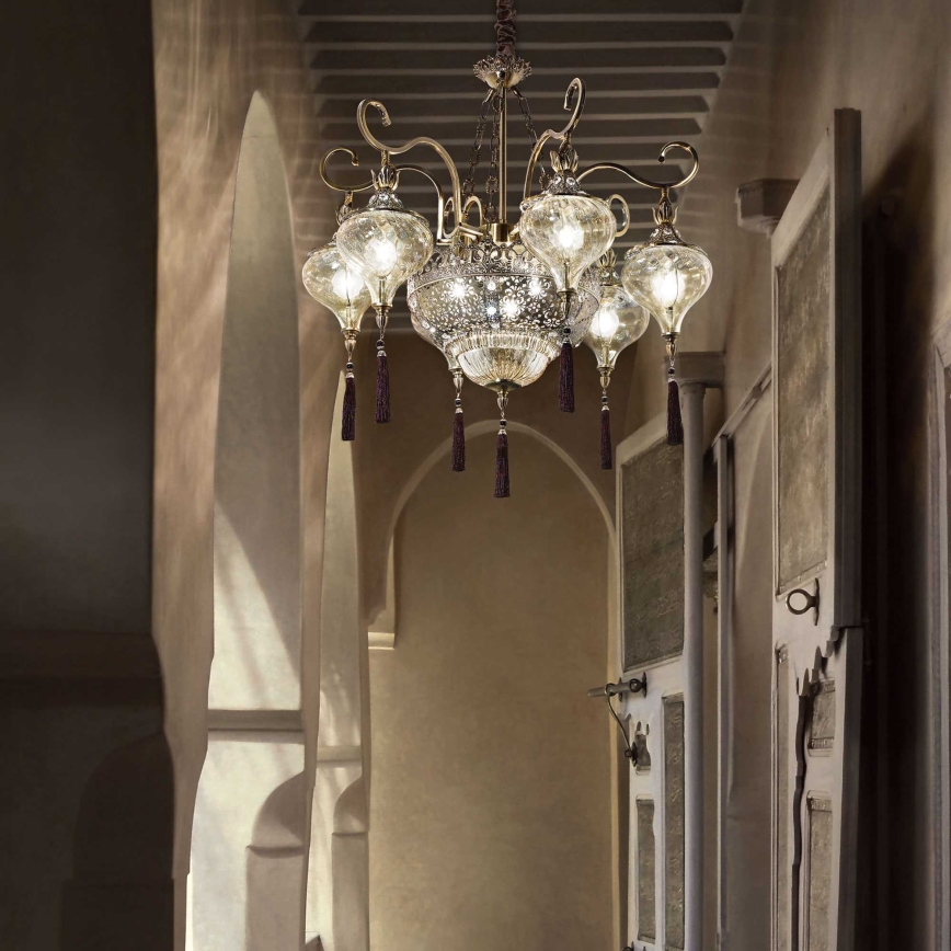 Ideal Lux - Lustr na řetězu HAREM 9xE27/60W/230V pr. 75 cm mosaz