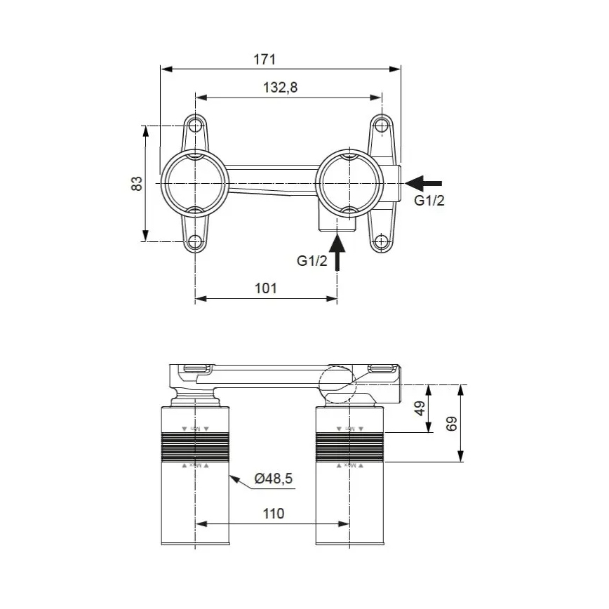 Ideal Standard A1313NU - Montážní těleso pro umyvadlovou podomítkovou baterii BUILT-IN modrá