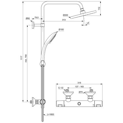 Ideal Standard A7208AA - Sprchová sada s termostatickou baterií CERATHERM T25 lesklý chrom