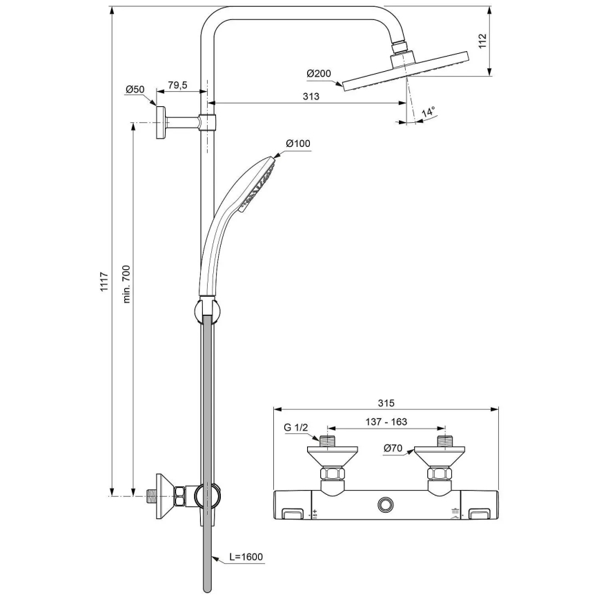 Ideal Standard A7208AA - Sprchová sada s termostatickou baterií CERATHERM T25 lesklý chrom