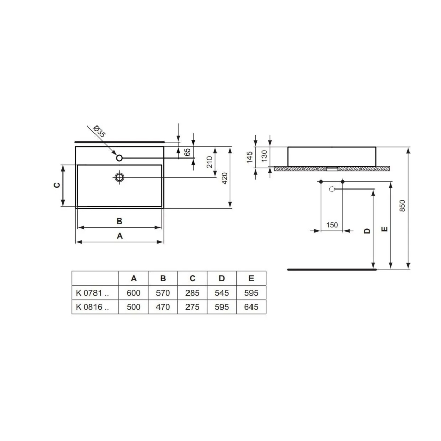 Ideal Standard K081601 - Umyvadlo na desku STRADA 60x42 cm keramika/bílá
