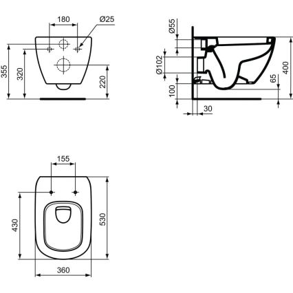 Ideal Standard T007801 - Závěsné WC TESI keramika/bílá