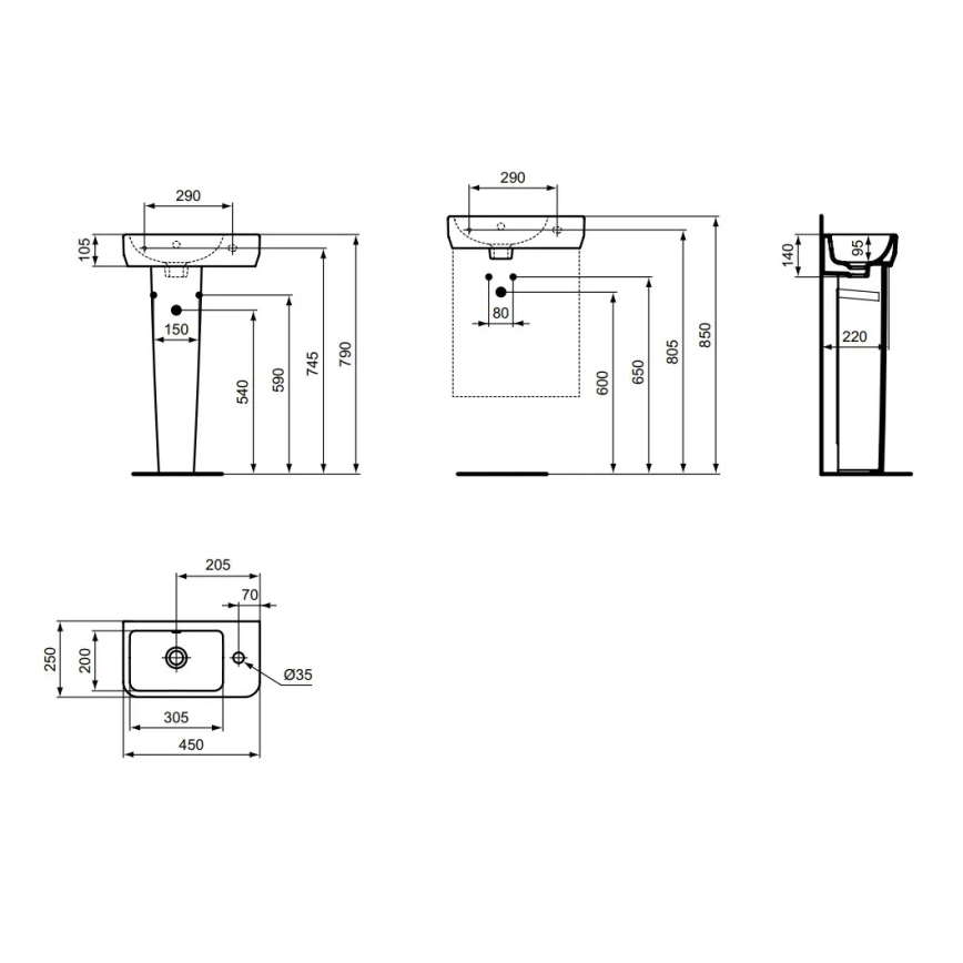 Ideal Standard T458601 -  Závěsné umyvadlo I.LIFE S 45x25 cm keramika/bílá
