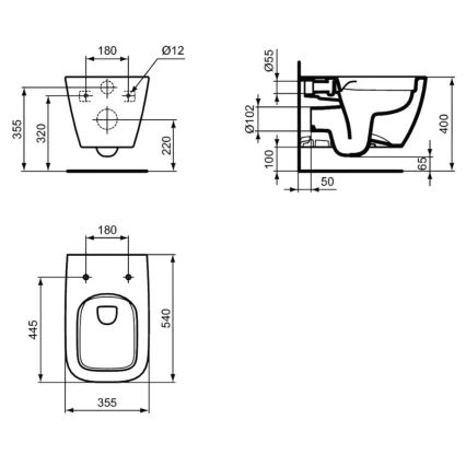 Ideal Standard T461401 - Závěsné WC Rimless I.LIFE B keramika/bílá