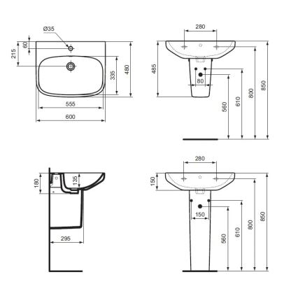 Ideal Standard T470501 - Závěsné umyvadlo I.LIFE A 60x48 cm keramika/bílá