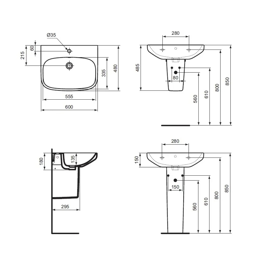 Ideal Standard T470501 - Závěsné umyvadlo I.LIFE A 60x48 cm keramika/bílá