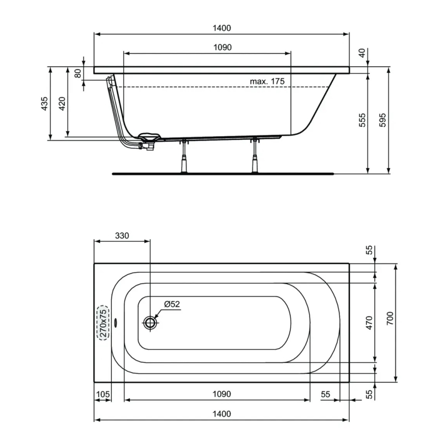 Ideal Standard W004201 - Vana SIMPLICITY 150x70 cm akrylát/bílá