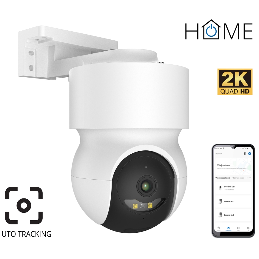 Chytrá venkovní kamera se senzorem pohybu 2K 12V IP65 Wi-Fi bílá