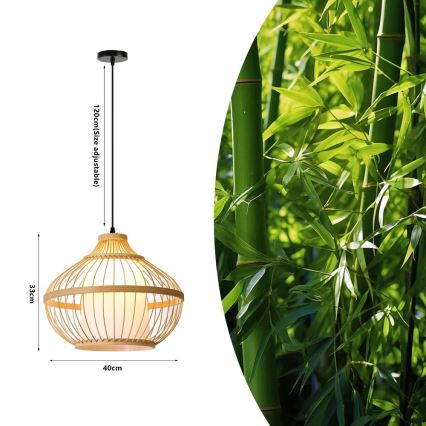 Lustr na lanku PINCHOS 1xE27/40W/230V pr. 40 cm bambus