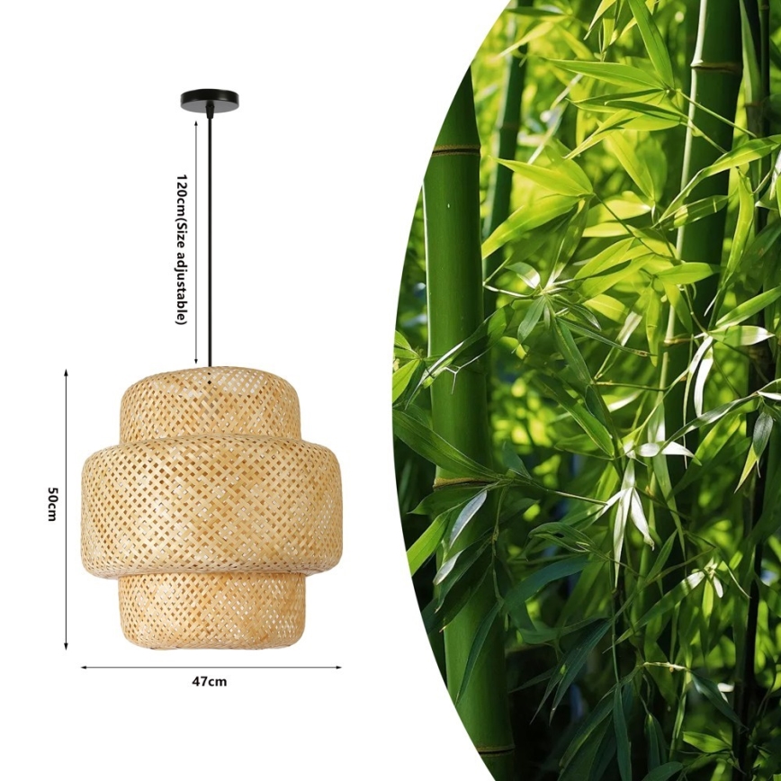 Lustr na lanku HILO 1xE27/40W/230V pr. 47 cm bambus