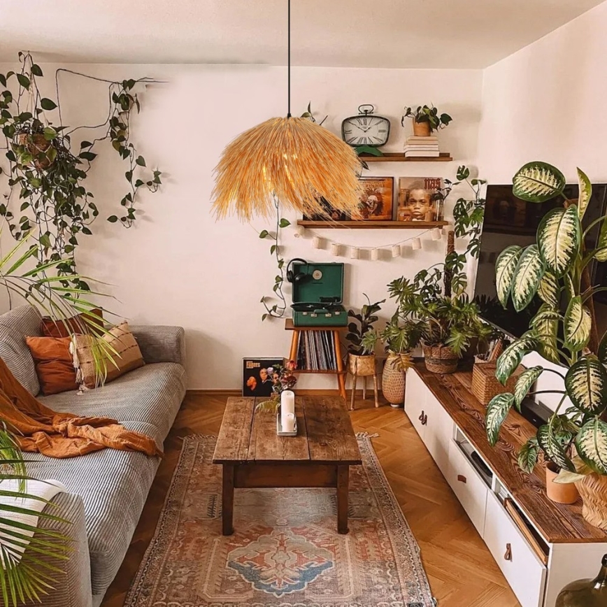 Lustr na lanku NATURALEZA 1xE27/40W/230V pr. 55 cm ratan