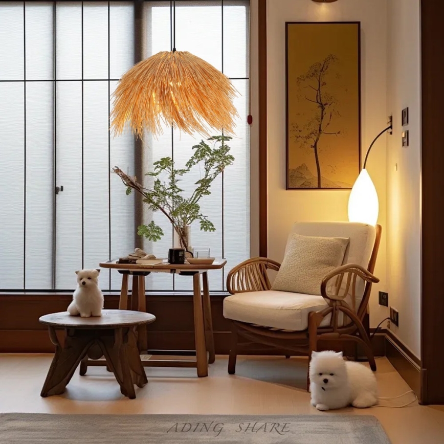 Lustr na lanku NATURALEZA 1xE27/40W/230V pr. 55 cm ratan