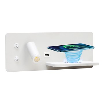 Immax 08285L - LED Nástěnné bodové svítidlo s poličkou, USB portem a bezdrátovým nabíjením Be PREPARE LED/3W/230V + LED/3W bílá