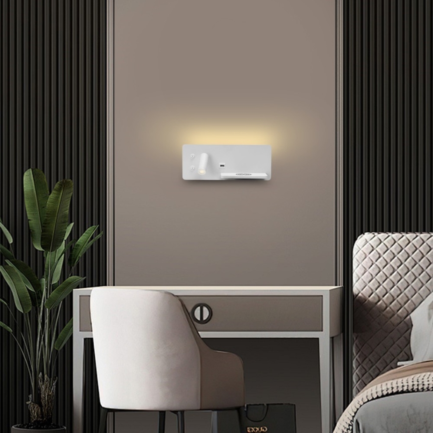 Immax 08285L - LED Nástěnné bodové svítidlo s poličkou, USB portem a bezdrátovým nabíjením Be PREPARE LED/3W/230V + LED/3W bílá