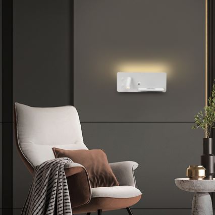 Immax 08285L - LED Nástěnné bodové svítidlo s poličkou, USB portem a bezdrátovým nabíjením Be PREPARE LED/3W/230V + LED/3W bílá