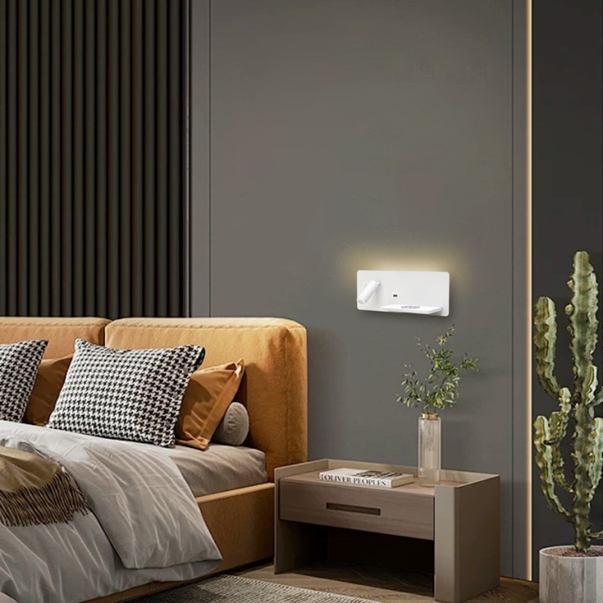 Immax 08285L - LED Nástěnné bodové svítidlo s poličkou, USB portem a bezdrátovým nabíjením Be PREPARE LED/3W/230V + LED/3W bílá