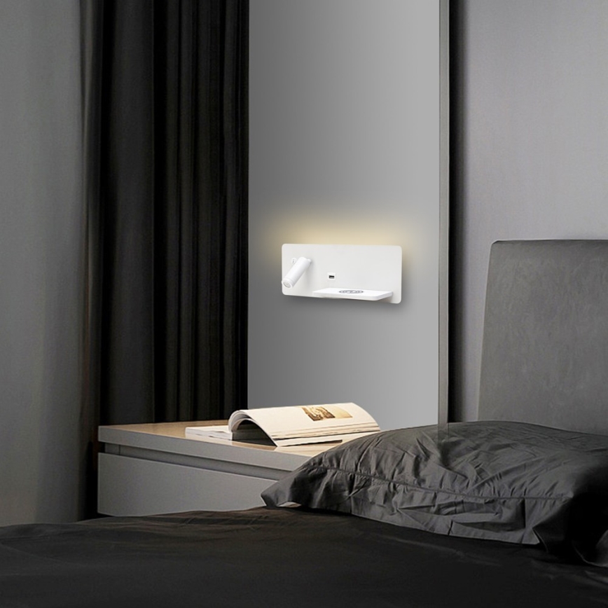 Immax 08285L - LED Nástěnné bodové svítidlo s poličkou, USB portem a bezdrátovým nabíjením Be PREPARE LED/3W/230V + LED/3W bílá