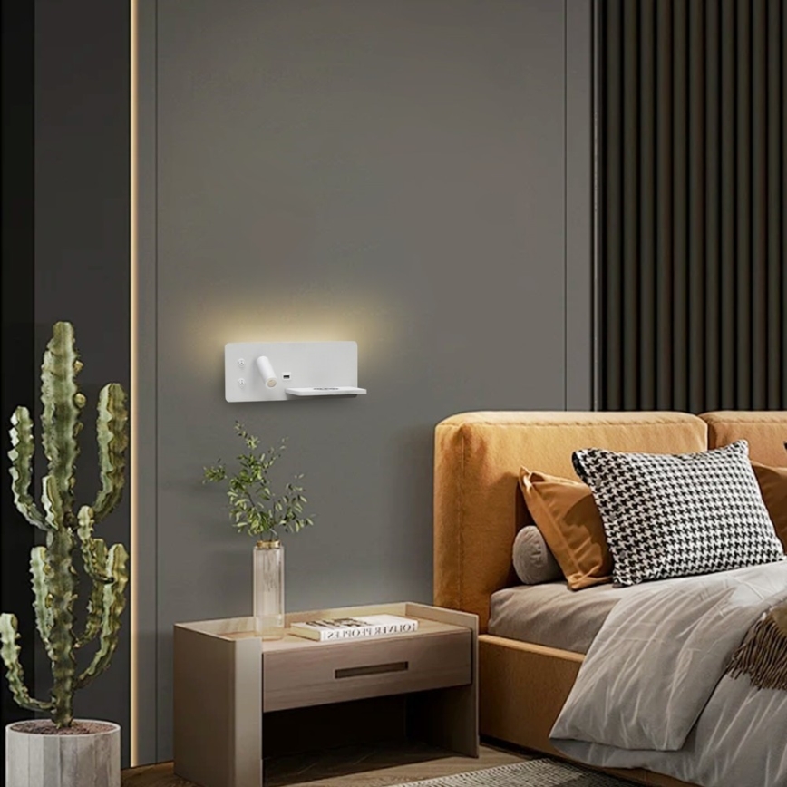 Immax 08285L - LED Nástěnné bodové svítidlo s poličkou, USB portem a bezdrátovým nabíjením Be PREPARE LED/3W/230V + LED/3W bílá