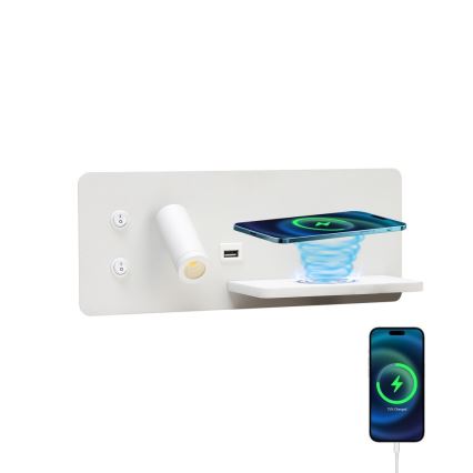 Immax 08285L - LED Nástěnné bodové svítidlo s poličkou, USB portem a bezdrátovým nabíjením Be PREPARE LED/3W/230V + LED/3W bílá