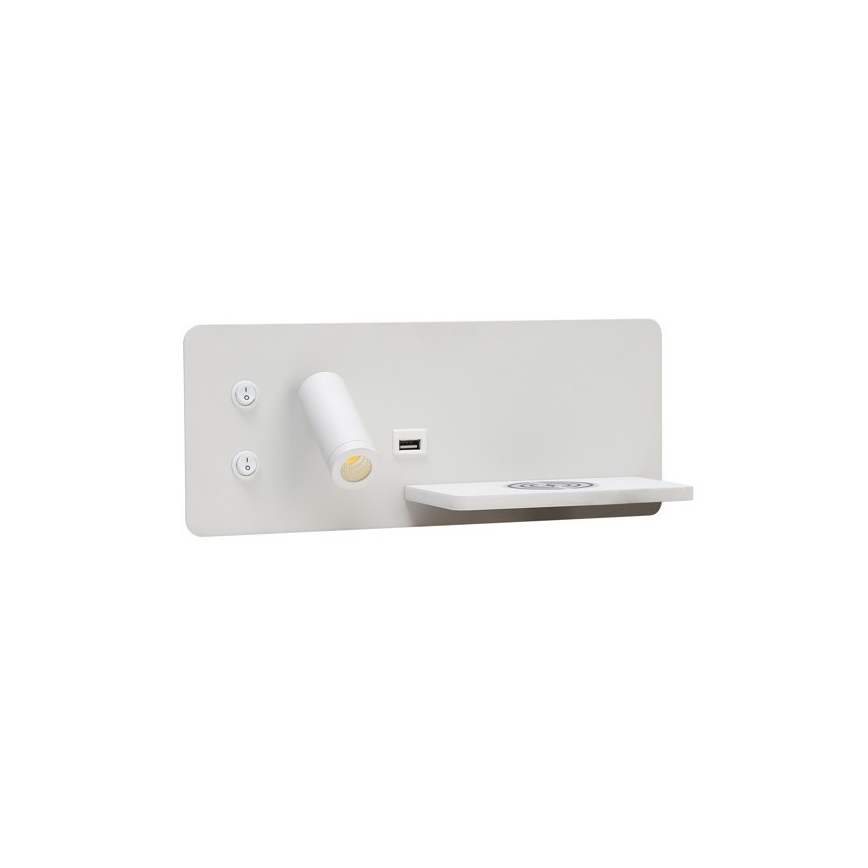 Immax 08285L - LED Nástěnné bodové svítidlo s poličkou, USB portem a bezdrátovým nabíjením Be PREPARE LED/3W/230V + LED/3W bílá