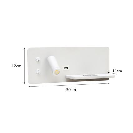 Immax 08285L - LED Nástěnné bodové svítidlo s poličkou, USB portem a bezdrátovým nabíjením Be PREPARE LED/3W/230V + LED/3W bílá