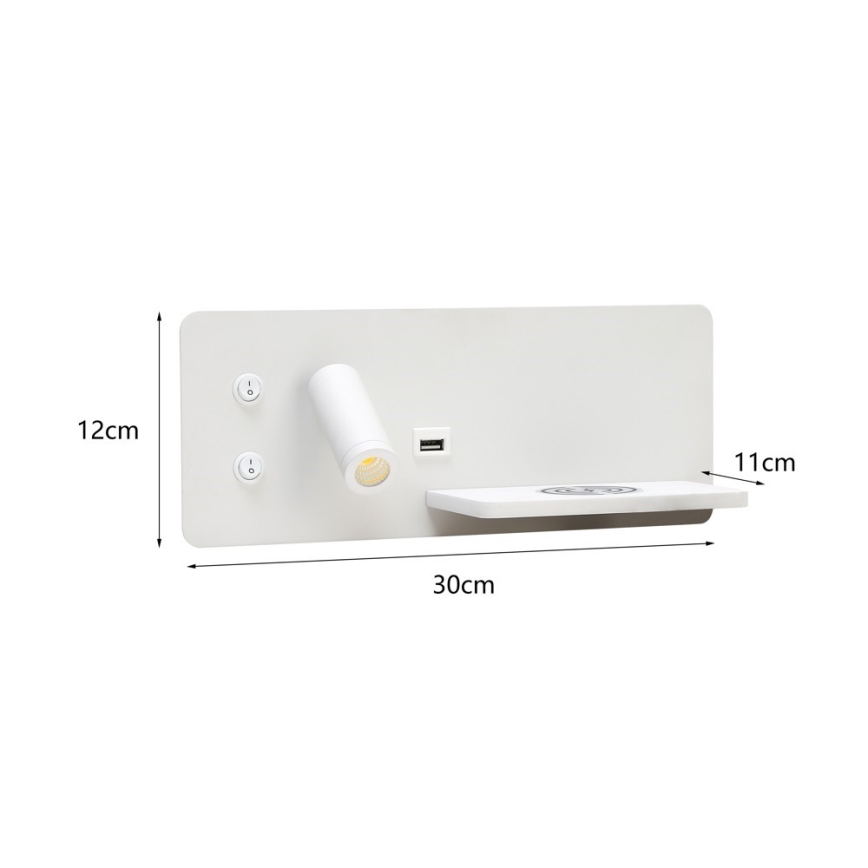 Immax 08285L - LED Nástěnné bodové svítidlo s poličkou, USB portem a bezdrátovým nabíjením Be PREPARE LED/3W/230V + LED/3W bílá