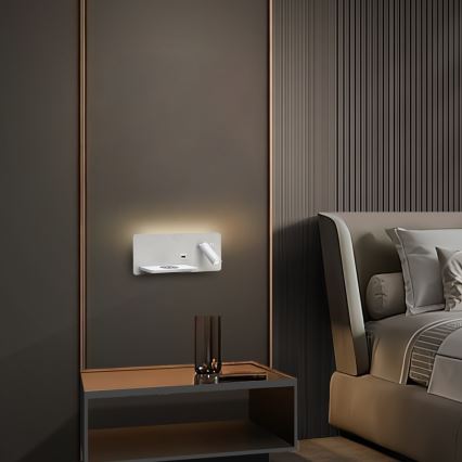 Immax 08286L - LED Nástěnné bodové svítidlo s poličkou, USB portem a bezdrátovým nabíjením Be PREPARE LED/3W/230V + LED/3W bílá