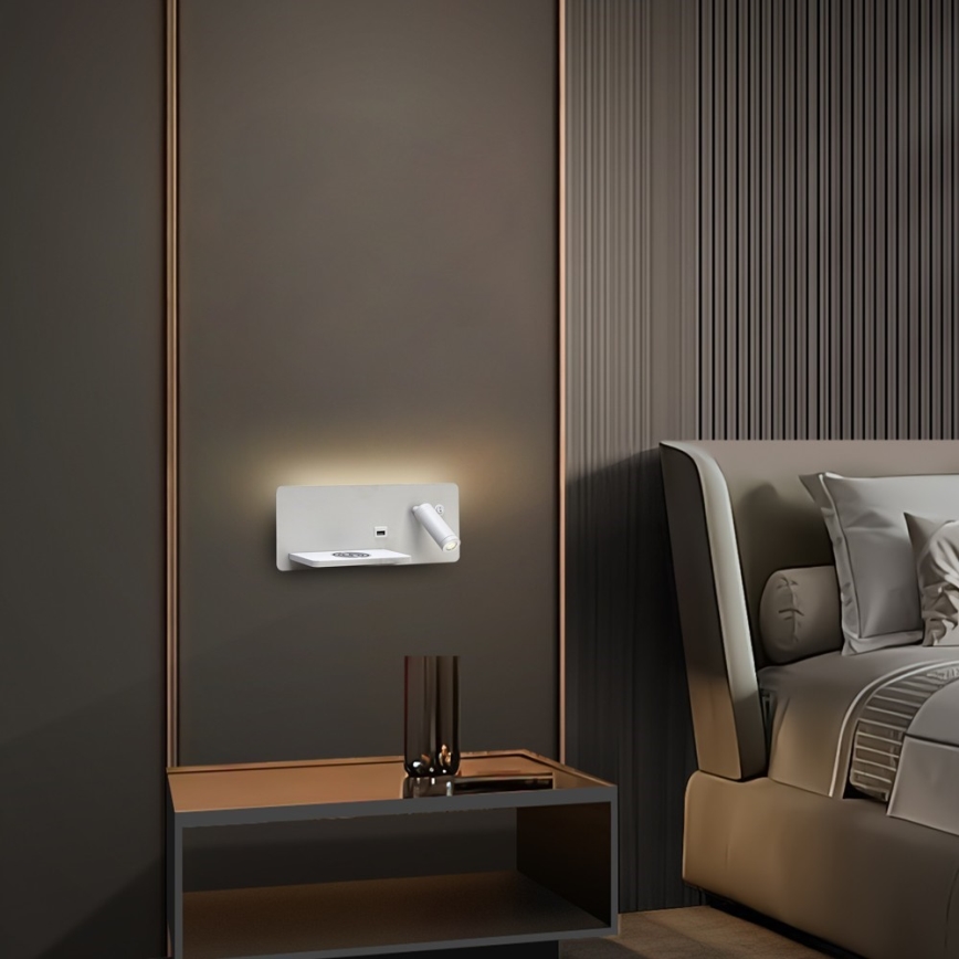 Immax 08286L - LED Nástěnné bodové svítidlo s poličkou, USB portem a bezdrátovým nabíjením Be PREPARE LED/3W/230V + LED/3W bílá