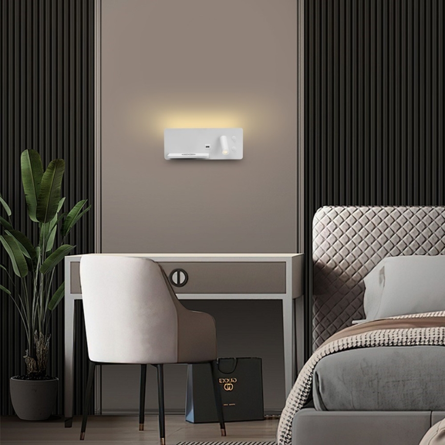 Immax 08286L - LED Nástěnné bodové svítidlo s poličkou, USB portem a bezdrátovým nabíjením Be PREPARE LED/3W/230V + LED/3W bílá