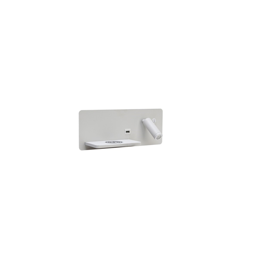 Immax 08286L - LED Nástěnné bodové svítidlo s poličkou, USB portem a bezdrátovým nabíjením Be PREPARE LED/3W/230V + LED/3W bílá