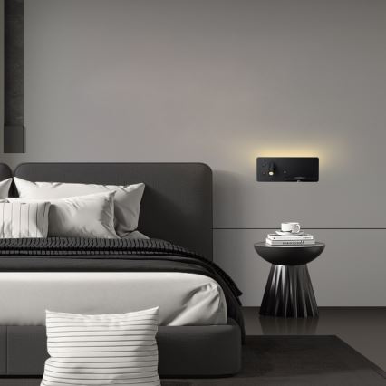 Immax 08287L - LED Nástěnné bodové svítidlo s poličkou, USB portem a bezdrátovým nabíjením Be PREPARE LED/3W/230V + LED/3W černá
