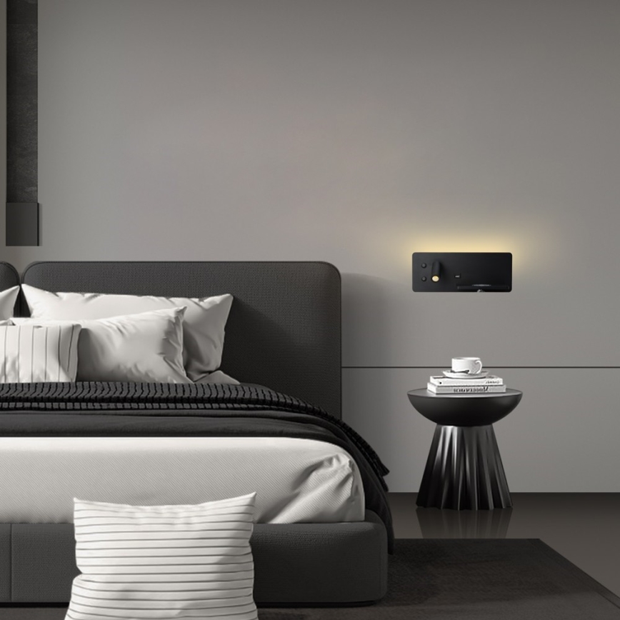 Immax 08287L - LED Nástěnné bodové svítidlo s poličkou, USB portem a bezdrátovým nabíjením Be PREPARE LED/3W/230V + LED/3W černá