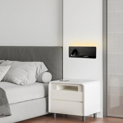 Immax 08287L - LED Nástěnné bodové svítidlo s poličkou, USB portem a bezdrátovým nabíjením Be PREPARE LED/3W/230V + LED/3W černá