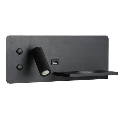 Immax 08287L - LED Nástěnné bodové svítidlo s poličkou, USB portem a bezdrátovým nabíjením Be PREPARE LED/3W/230V + LED/3W černá