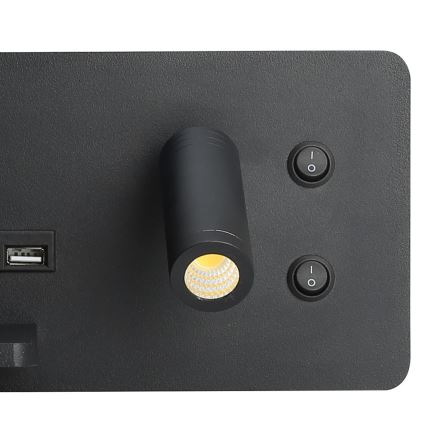 Immax 08288L - LED Nástěnné bodové svítidlo s poličkou, USB portem a bezdrátovým nabíjením Be PREPARE LED/3W/230V + LED/3W černá