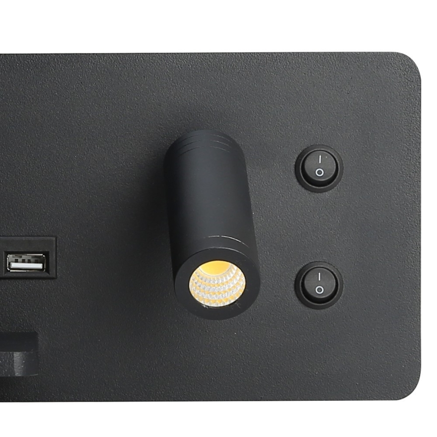 Immax 08288L - LED Nástěnné bodové svítidlo s poličkou, USB portem a bezdrátovým nabíjením Be PREPARE LED/3W/230V + LED/3W černá