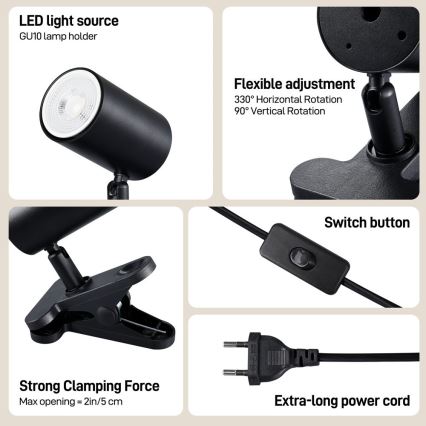 Lampa s klipem PUNTO 1xGU10/9W/230V černá
